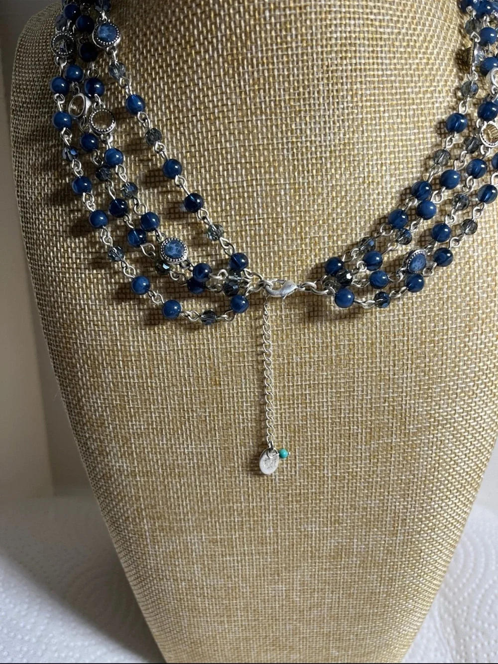 Nine West Vintage America Blue Bead and Silver Multi-Strand Necklace